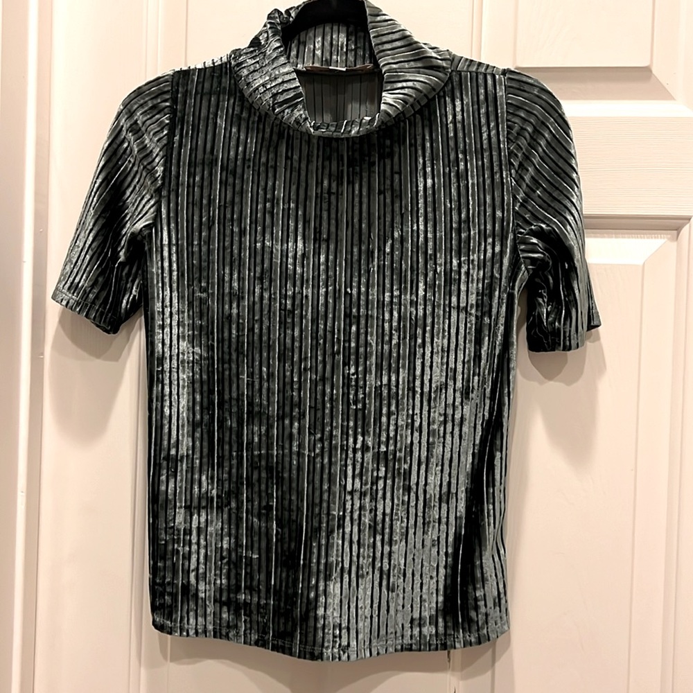 Loft , small , Metallic mock turtleneck, sage green, gently used